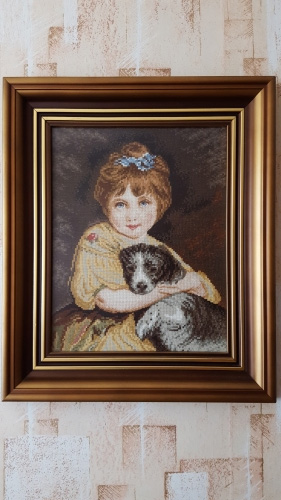 Cross-stitch Girl with dog 