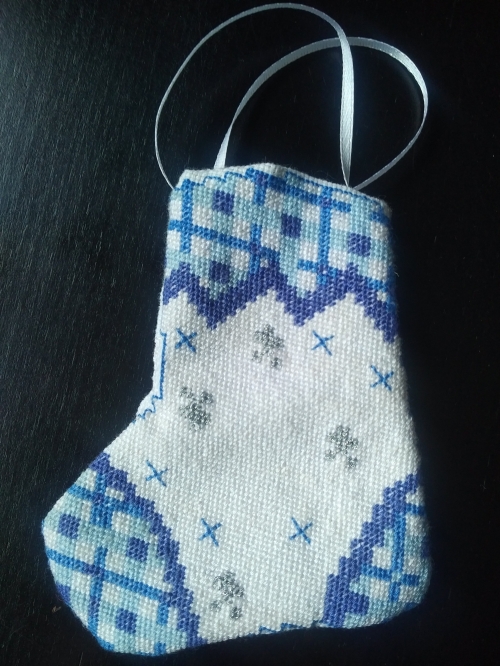 Cross-stitch Christmas sock - Blue Star 